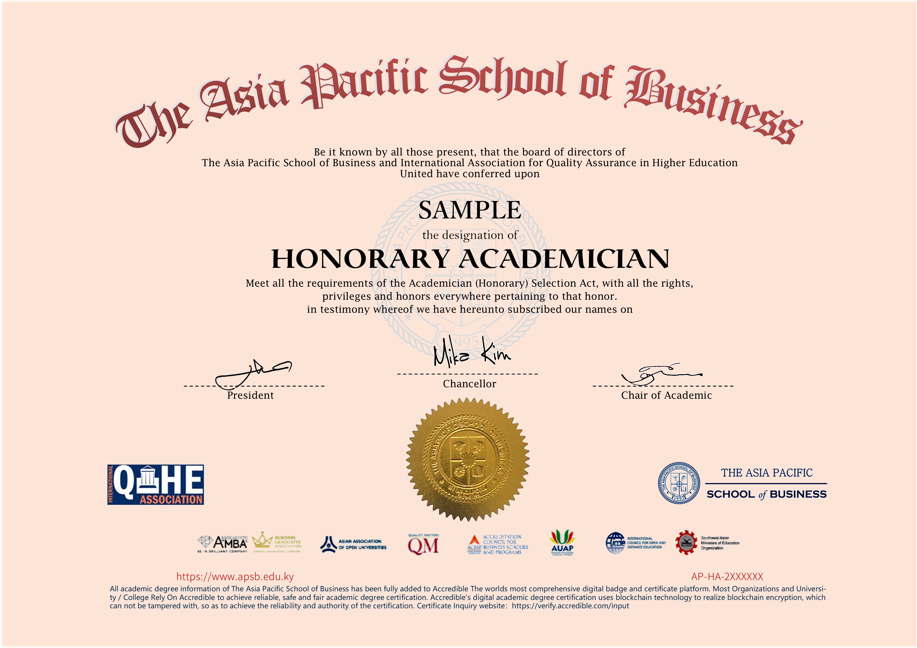 Honorary Academician Certificate